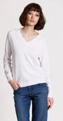 Minnie Rose CASHMERE FRAYED EDGE V NECK at Romi Boutique