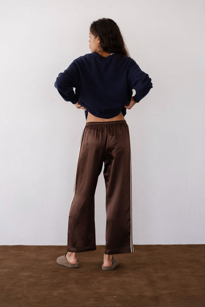 THE SILK STRIPE CROP PANT IN ESPRESSO
