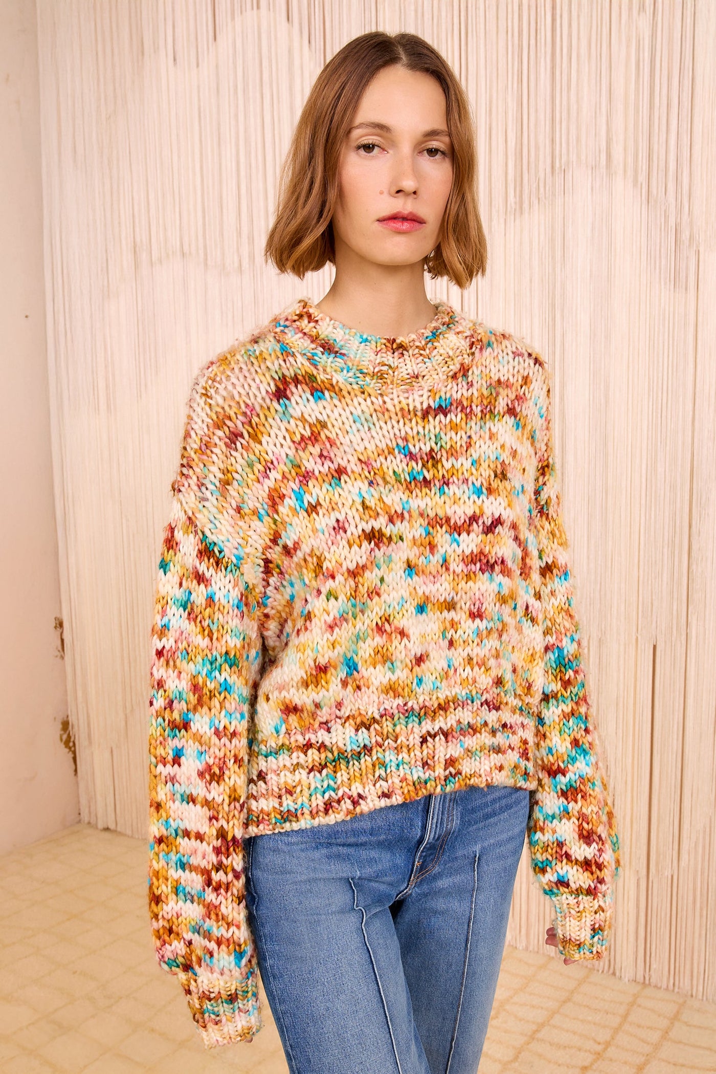 MAUDE MULTICOLOR KNIT PULLOVER IN OPAL