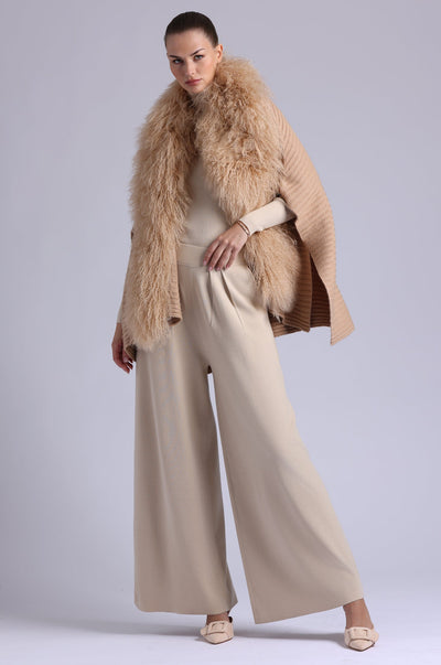 MONGOLIAN FUR CAPE IN CAMEL