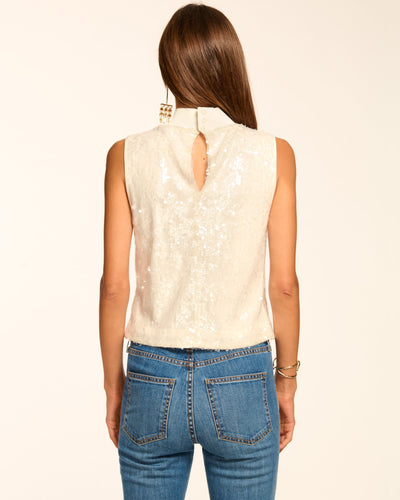 CELLINA MOCK NECK TANK TOP IN WINTER WHITE SEQUIN