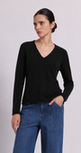Minnie Rose Sheer Luxury Cashmere Long Sleeve V Neck with Rolled Trims at Romi Boutique