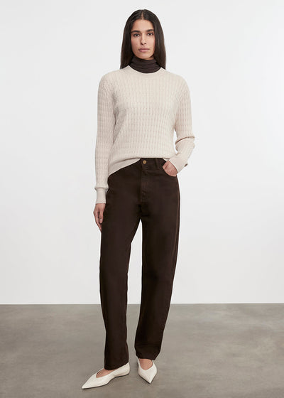 CASHMERE COTTON CABLE KNIT EASY CREW IN PARCHMENT