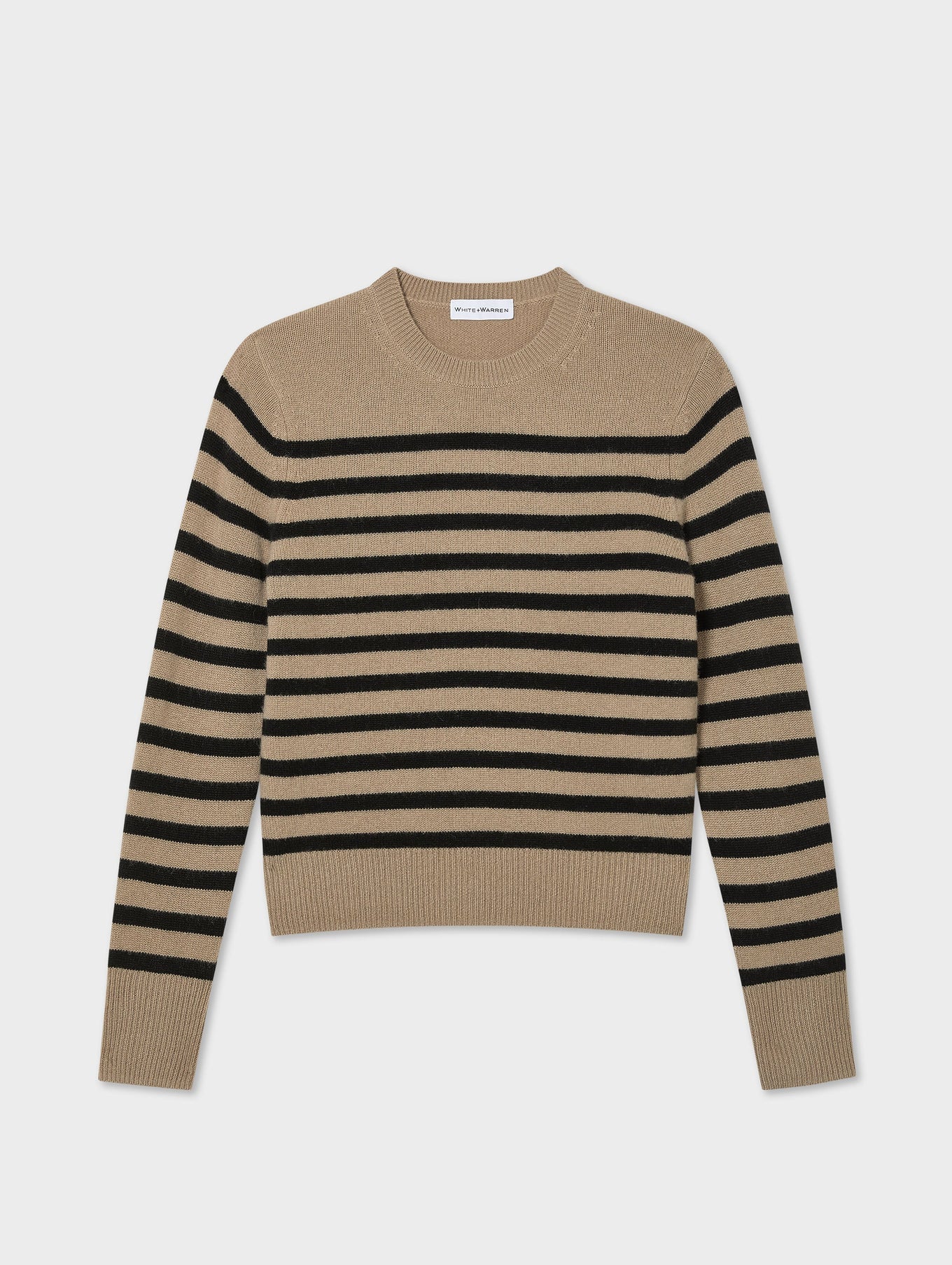 CASHMERE STRIPED CREWNECK IN KHAKI/BLACK