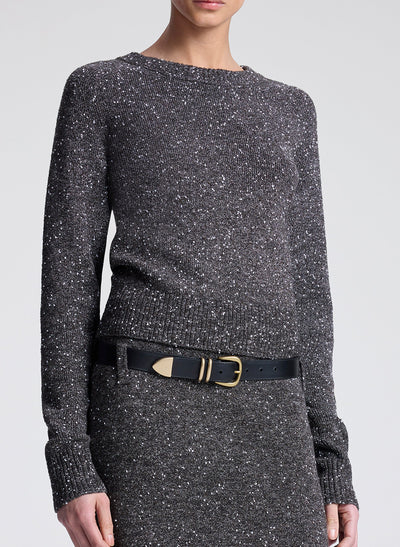 ZOE BOUCLE TWEED SWEATER IN CHARCOAL/DARK BROWN