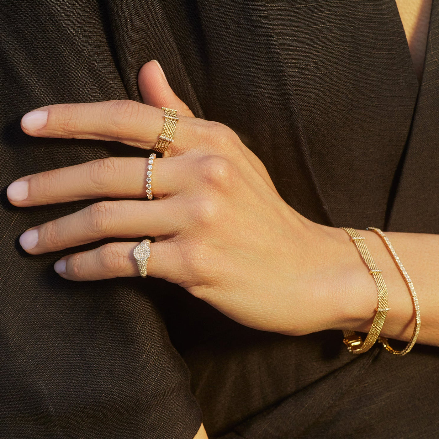 DIAMOND BAR MESH BRACELET IN 14K YELLOW GOLD