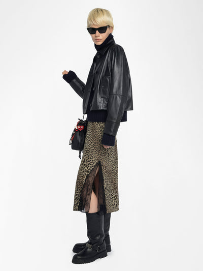JAYLA MIDI LEOPARD PRINT SKIRT IN LEAVES