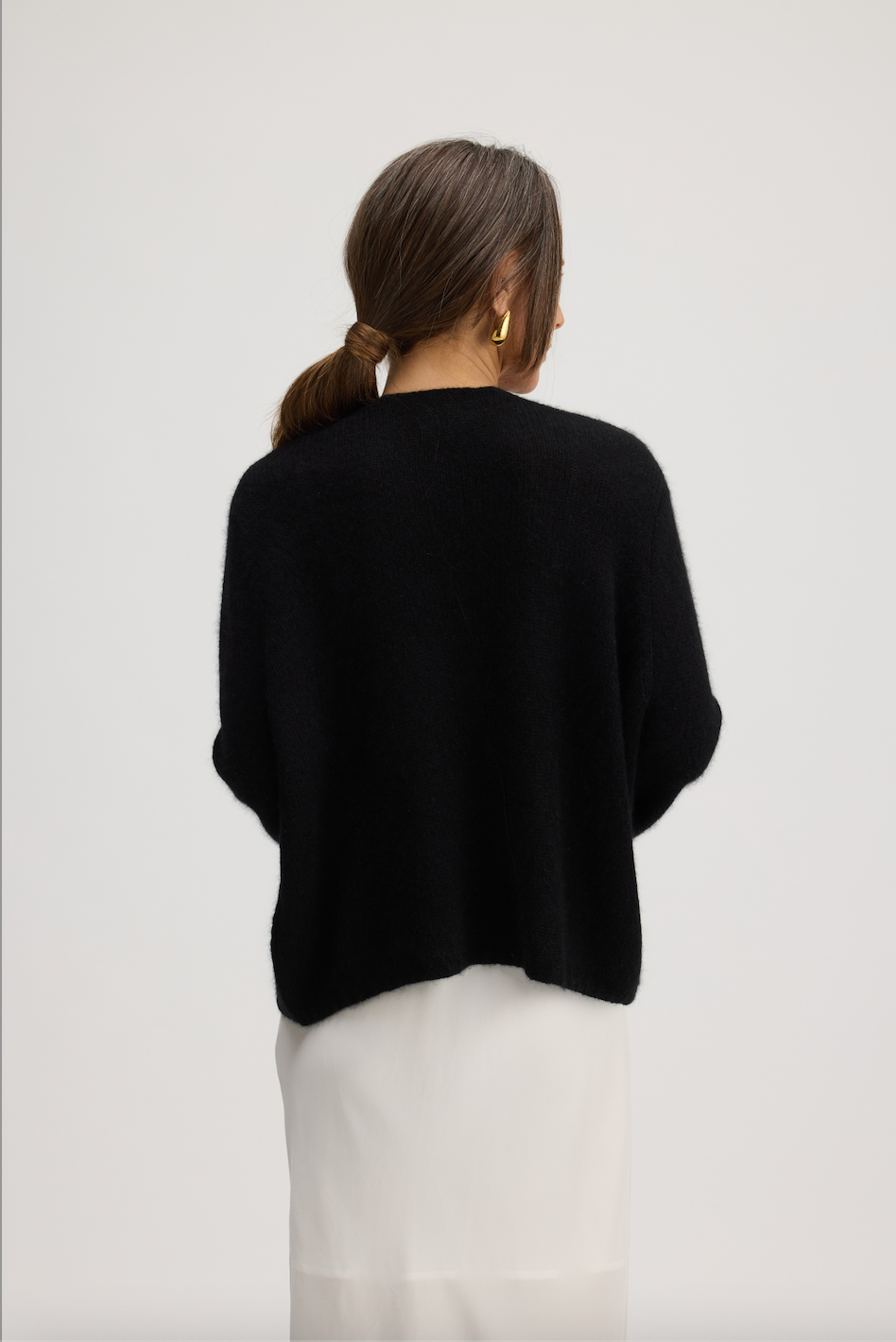 JUNIPER BALLOON-SLEEVE OPEN CARDIGAN IN BLACK