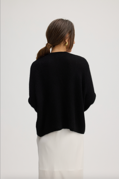 JUNIPER BALLOON-SLEEVE OPEN CARDIGAN IN BLACK