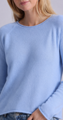 Minnie Rose Sheer Luxury Cashmere Raglan Crew with Rolled Trims at Romi Boutique