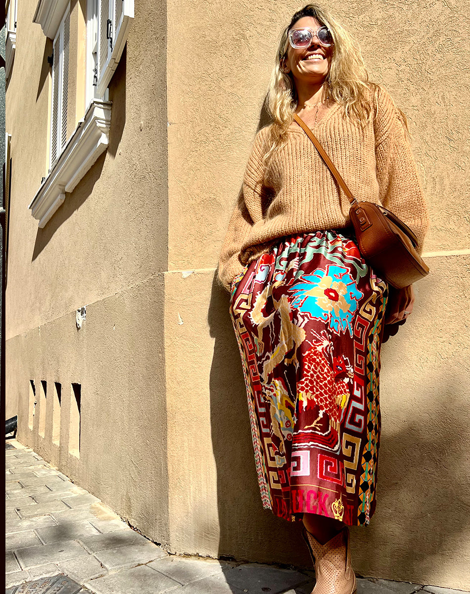ROSALEE PRINTED MIDI SKIRT IN DRAGON