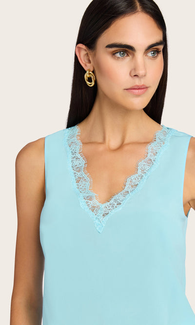 MARIE LACE COMBO TANK IN AQUA - Romi Boutique