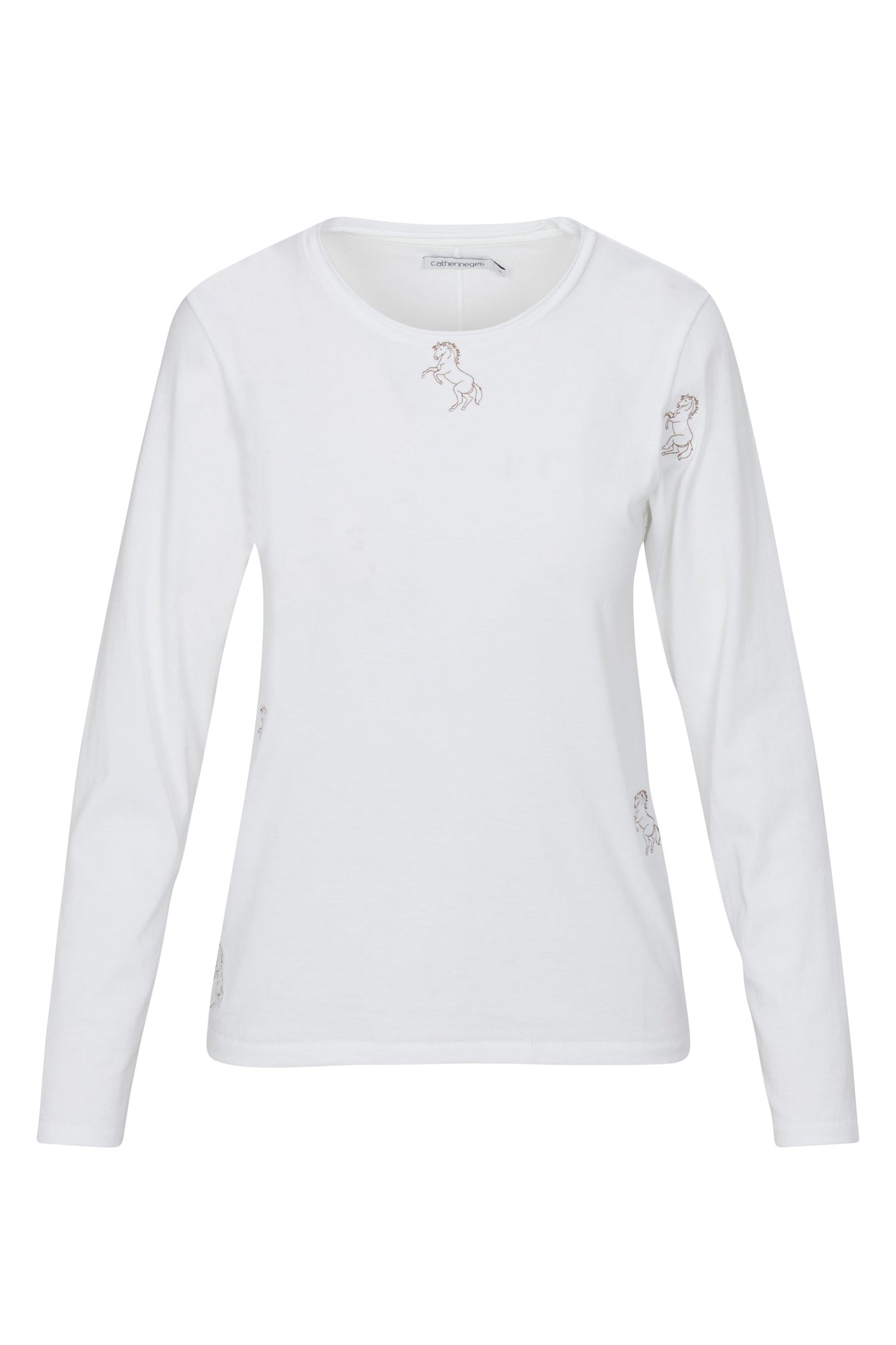 EMBROIDERED HORSE LONG SLEEVE COTTON T-SHIRT IN WHITE