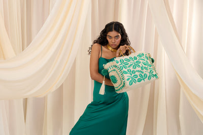 HARYALI JUTE TOTE IN AQUA - Romi Boutique