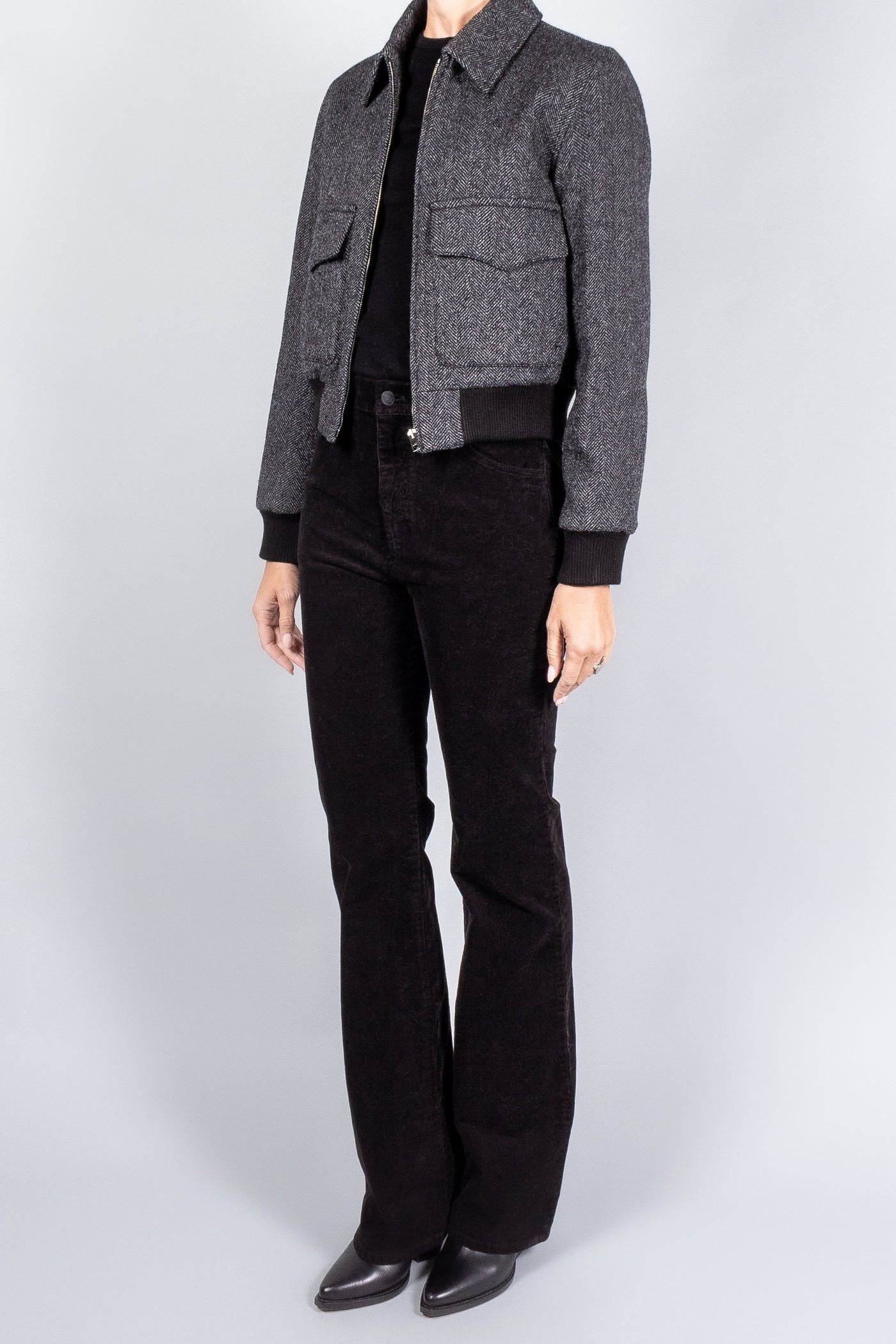 REDLEY BOMBER JACKET IN CHARCOAL HERRINGBONE