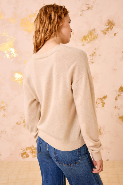 RYLA CASHMERE V-NECK PULLOVER IN MELANGE