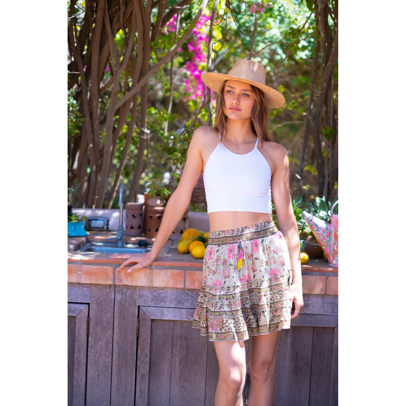 MILLIE MINI SKIRT IN MINT AND PINK FLORAL