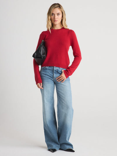 MABEL PUFF-SLEEVE CREWNECK IN RED - Romi Boutique