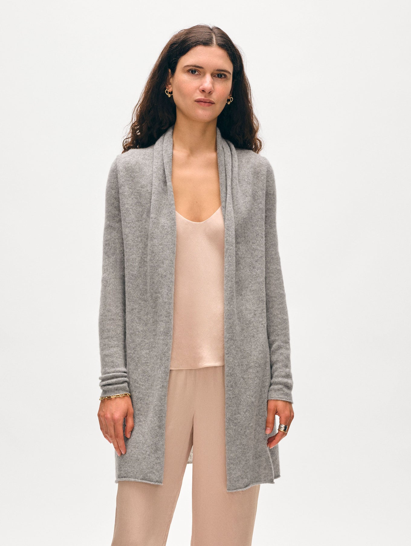 CASHMERE TRAPEZE CARDIGAN IN GREY HEATHER