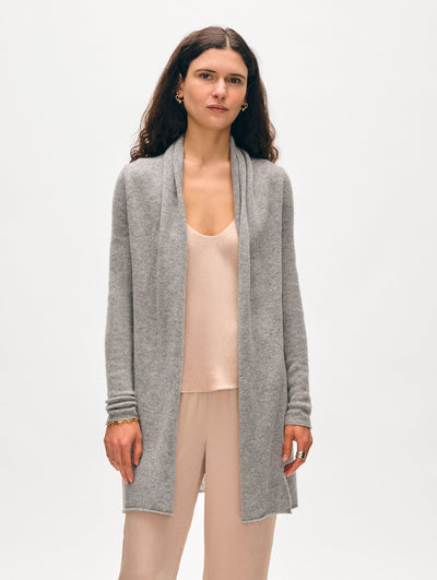 CASHMERE TRAPEZE CARDIGAN IN GREY HEATHER
