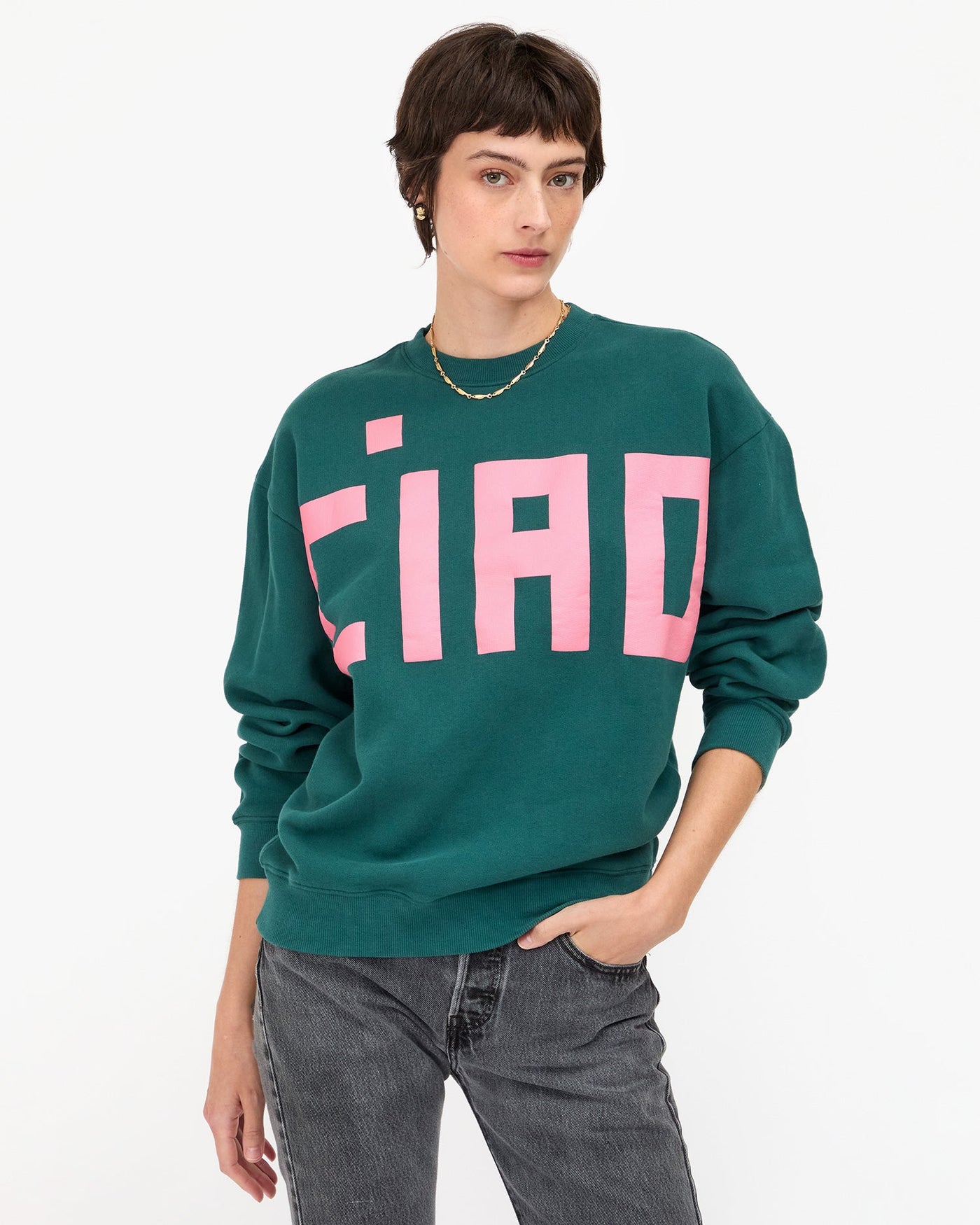 OVERSIZED CIAO SWEATSHIRT IN DEEP PINE - Romi Boutique