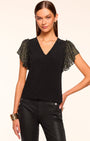 Ramy Brook Lysette V- Neck Flutter Sleeve Top at Romi Boutique