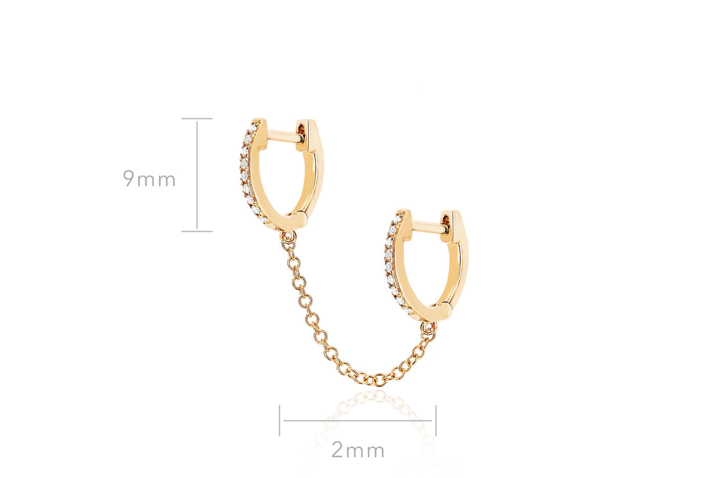 DIAMOND DOUBLE MINI HUGGIE CHAIN EARRING IN 14K YELLOW GOLD