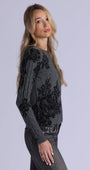 Minnie Rose Cashmere Printed Lace Cable Crew Neck at Romi Boutique