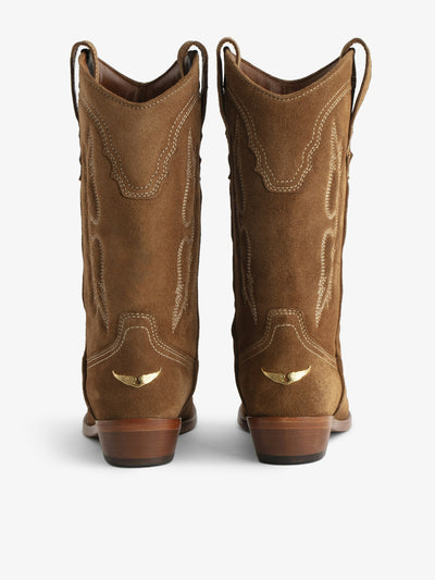 TEX WESTERN SUEDE BOOTS IN COGNAC