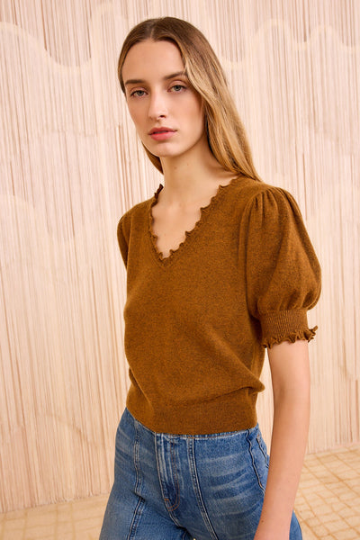 POLLINE SHORT SLEEVE TOP IN UMBER