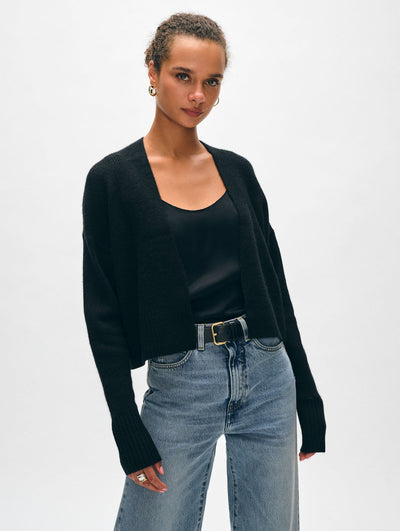 CASHMERE FEATHERWEIGHT OPEN CARDIGAN IN BLACK