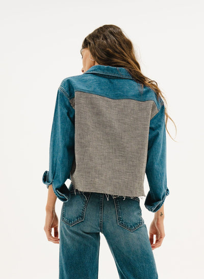 CROSBY COMBO FLANNEL IN DENIM AND HOUNDSTOOTH