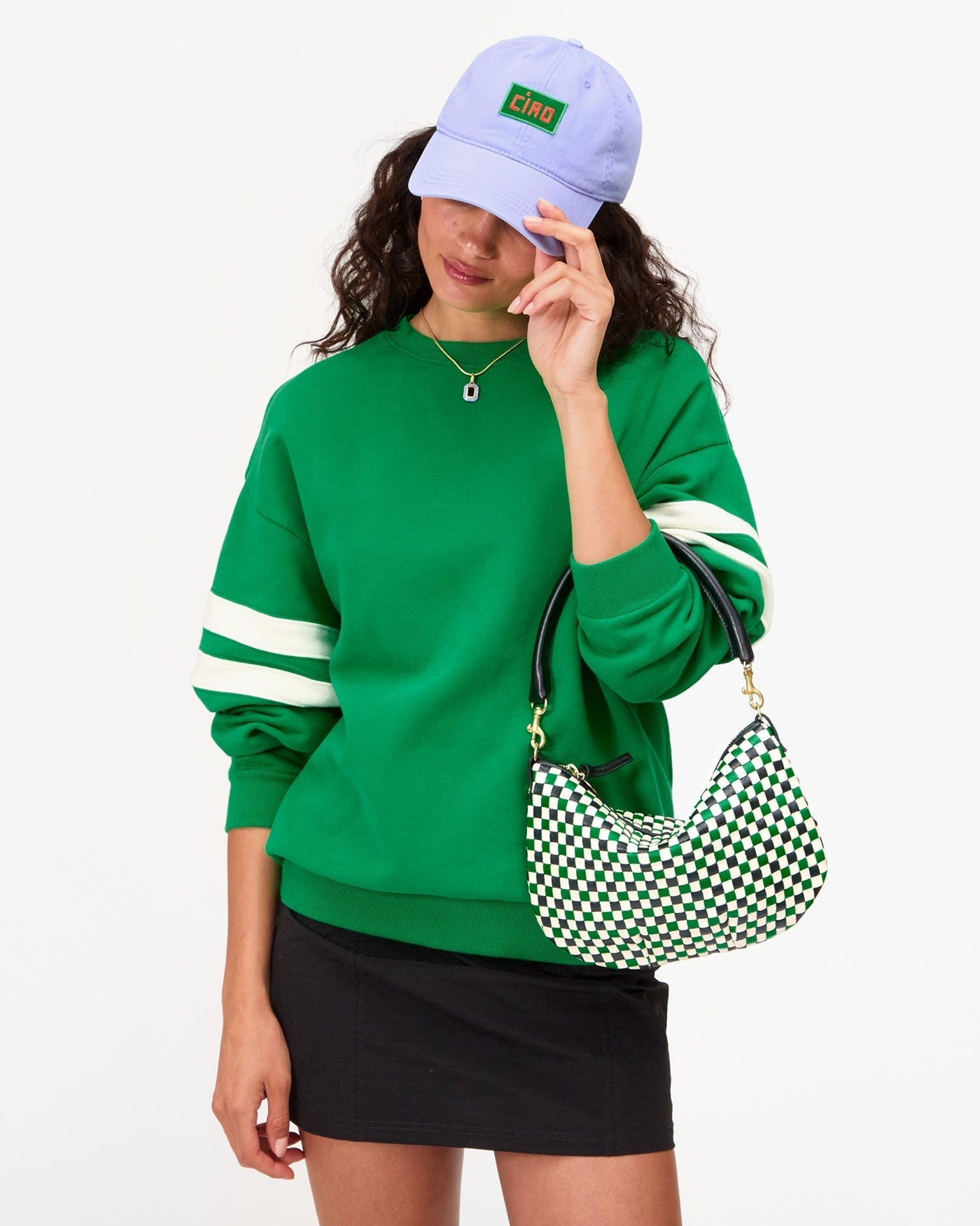 PETIT MOYEN MESSENGER IN GREEN APPLE MULTI WOVEN CHECKER - Romi Boutique