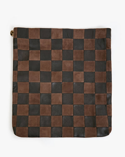 CARRYALL CLUTCH NAPPA & SUEDE OVERSIZED CHECKER W/ TABS IN BLACK & CHOCOLATE