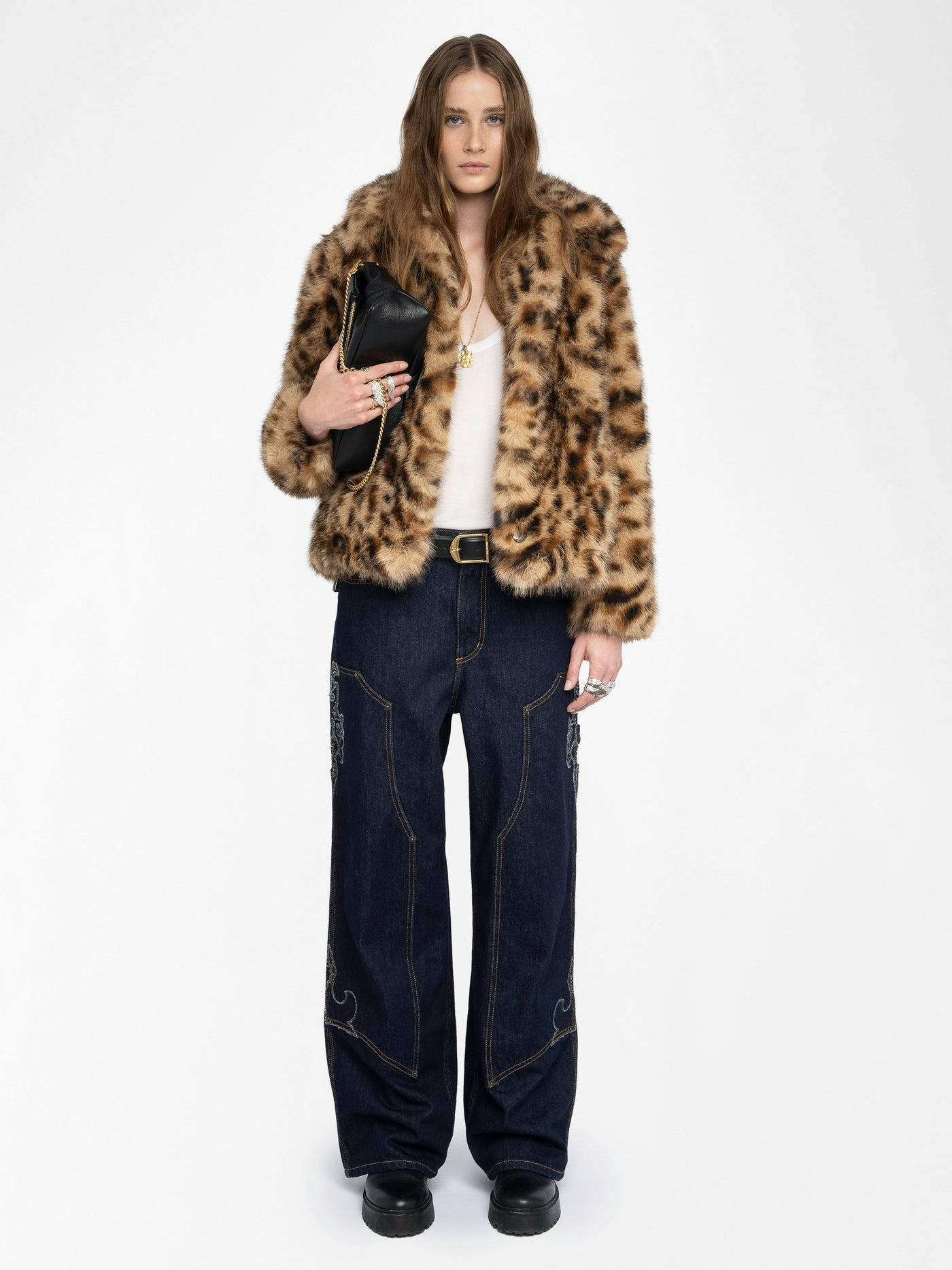 FINITO LEOPARD PRINT FAUX FUR COAT IN WOOD