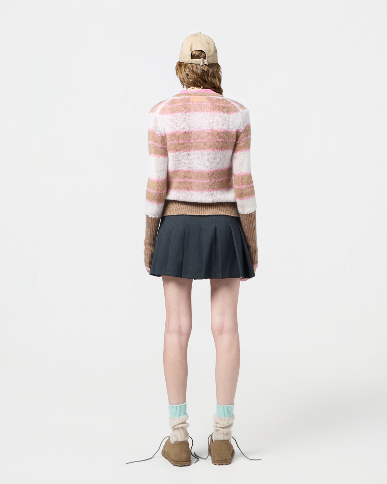 SHADOW PLAID CARDIGAN IN TAUPE COMBO