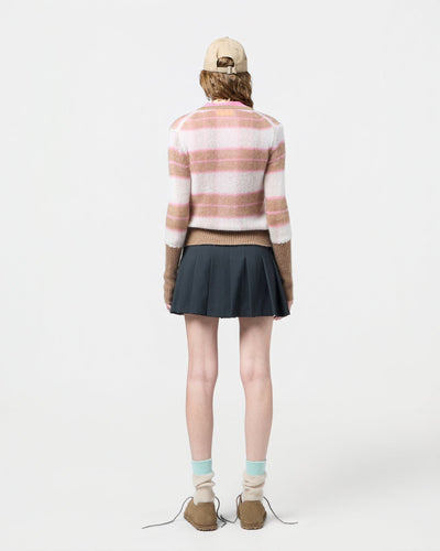 SHADOW PLAID CARDIGAN IN TAUPE COMBO