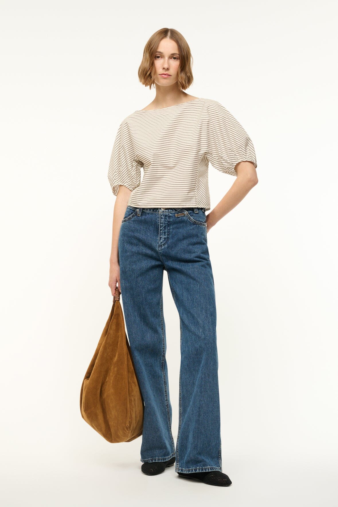 DIDI TOP IN IVORY/DARK OAK MICRO STRIPE