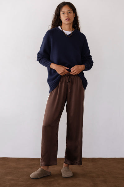 THE SILK STRIPE CROP PANT IN ESPRESSO