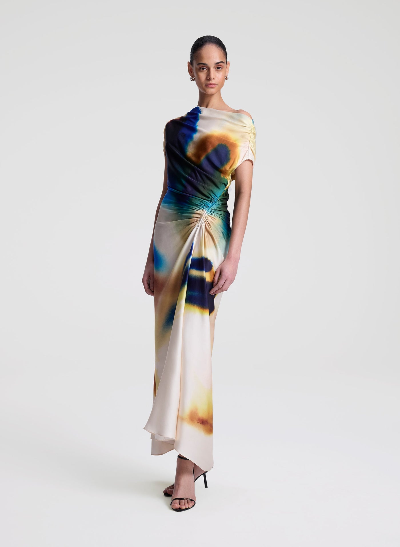 PENNY SATIN MIDI DRESS IN LAPIS MULTI - Romi Boutique
