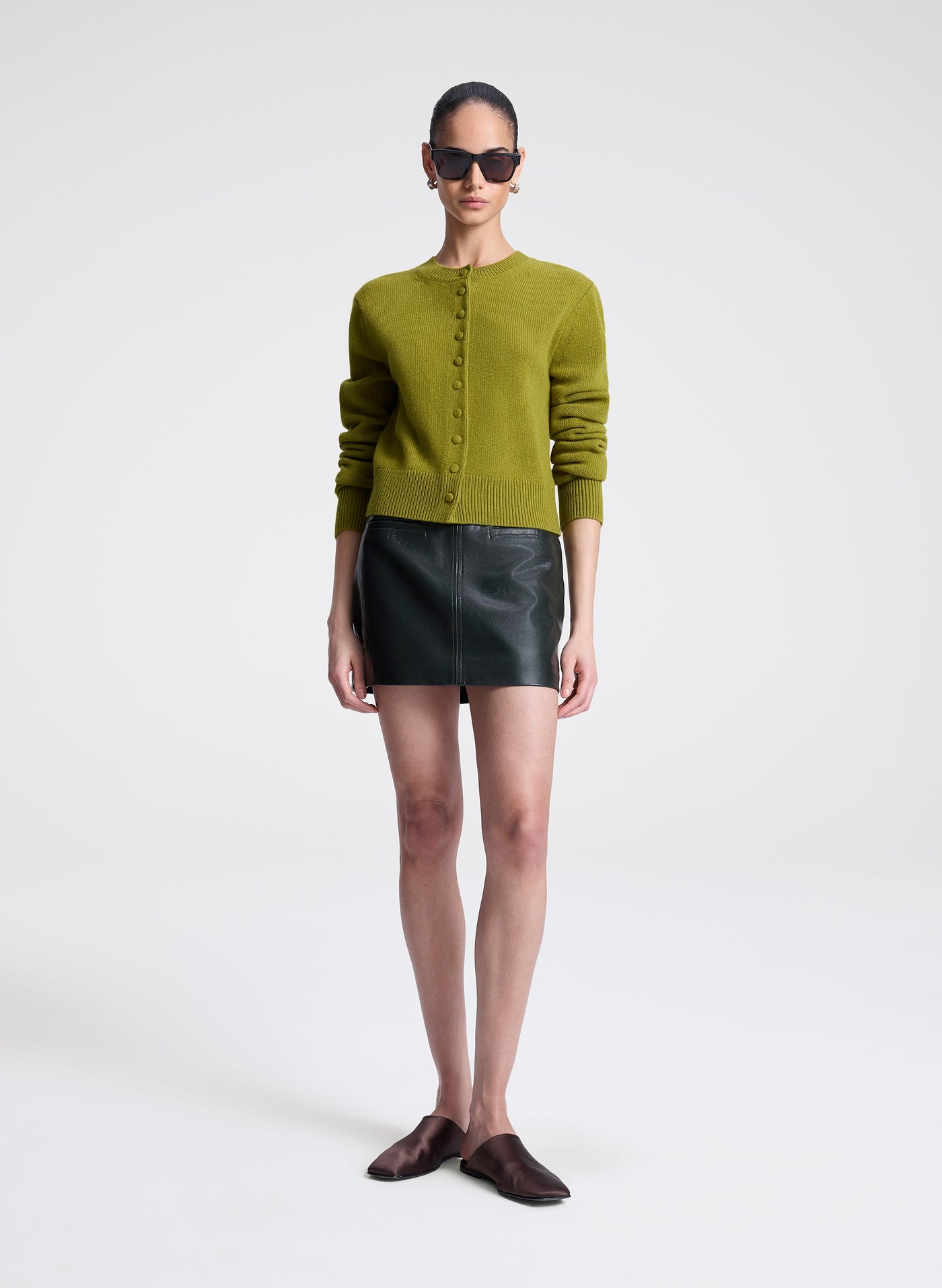 COWAN LEATHER MINI SKIRT IN DARK GREEN