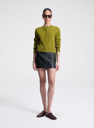 COWAN LEATHER MINI SKIRT IN DARK GREEN