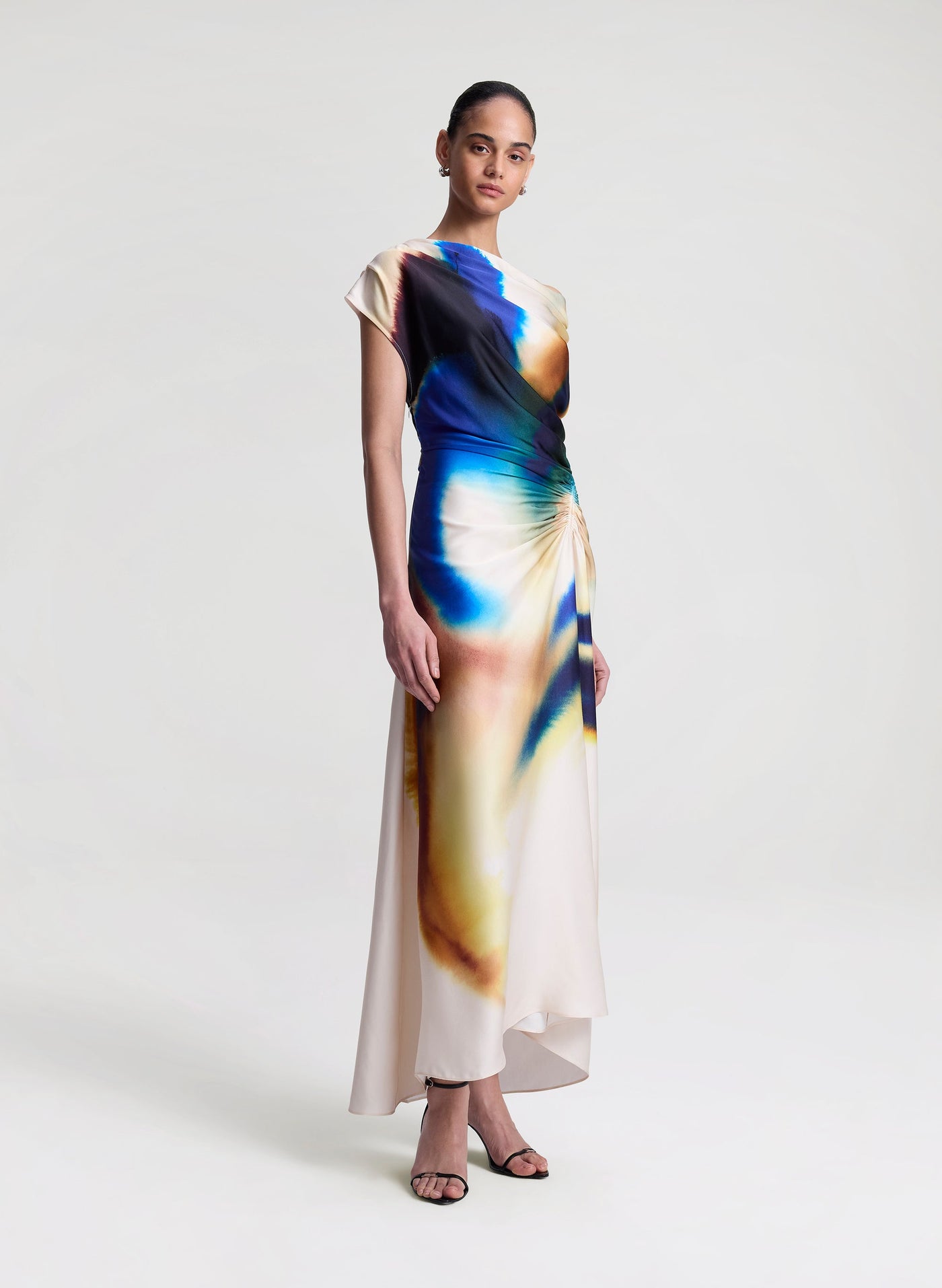 PENNY SATIN MIDI DRESS IN LAPIS MULTI - Romi Boutique