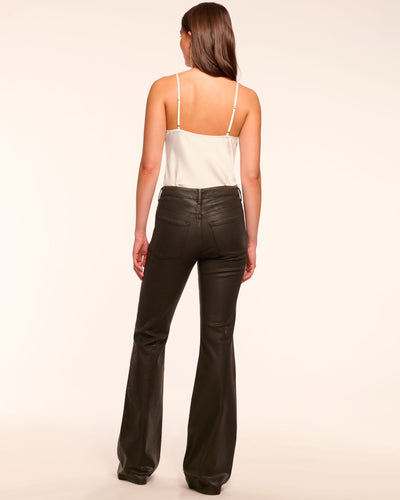HELENA COATED HIGH-RISE FLARE JEAN IN OLIVE COATED