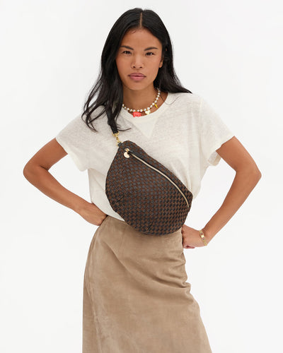 GRANDE FANNY LEATHER & SUEDE WOVEN CHECKER IN BLACK & CHOCOLATE