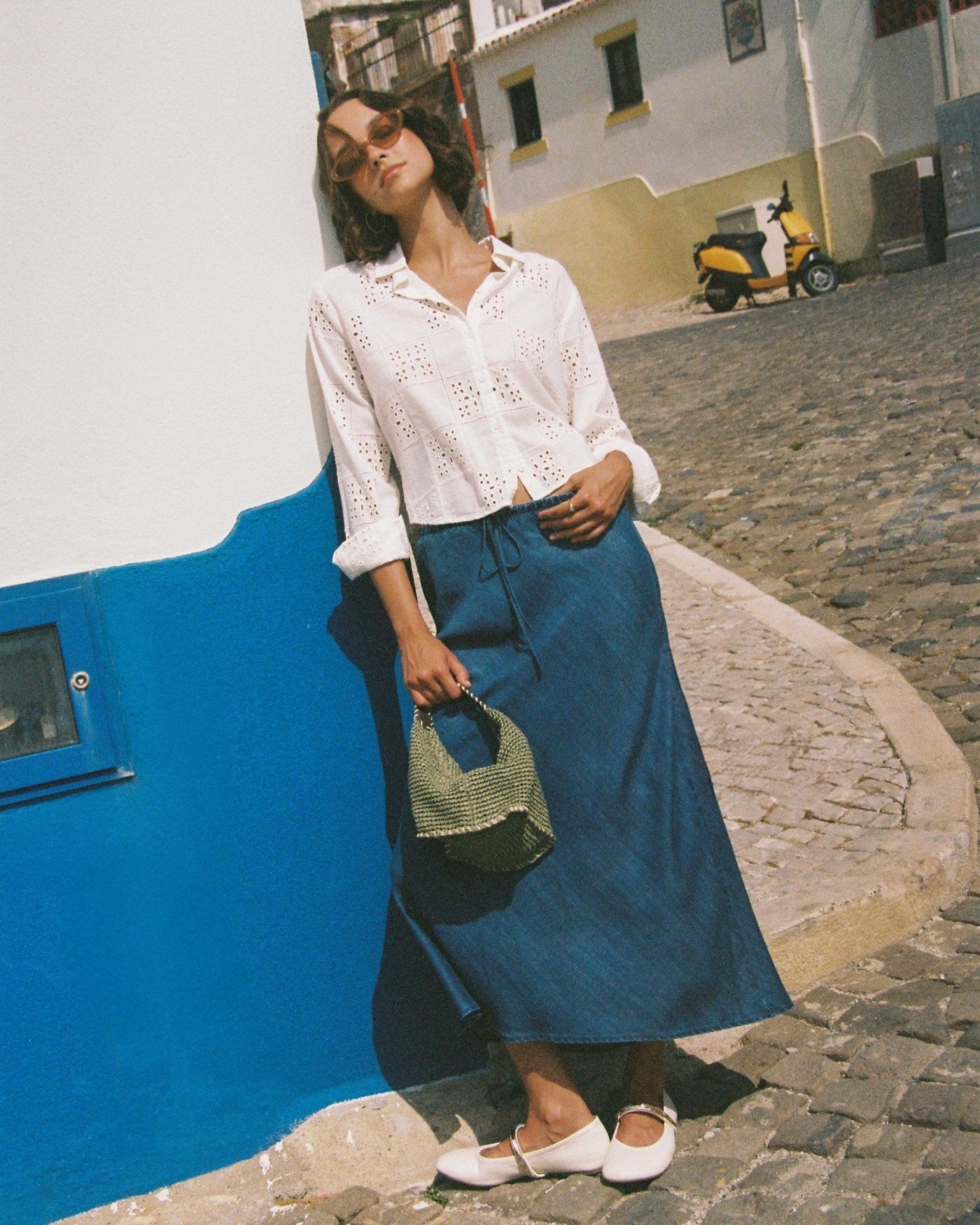 BIAS SKIRT W/ TIE IN MOONLIT WASH