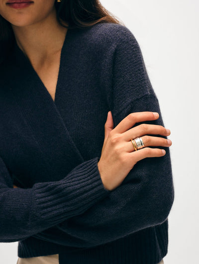 CASHMERE OPEN FRONT CARDIGAN IN DEEP NAVY