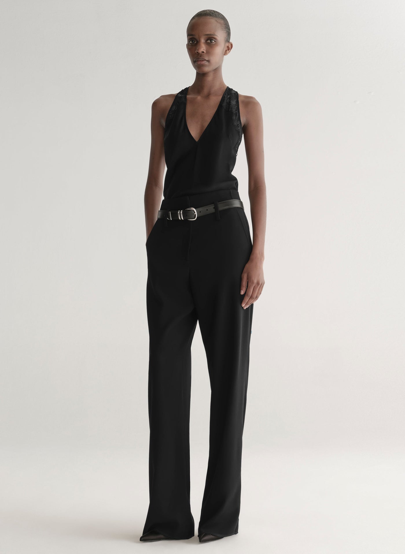 WES SATIN AND LACE TOP IN BLACK