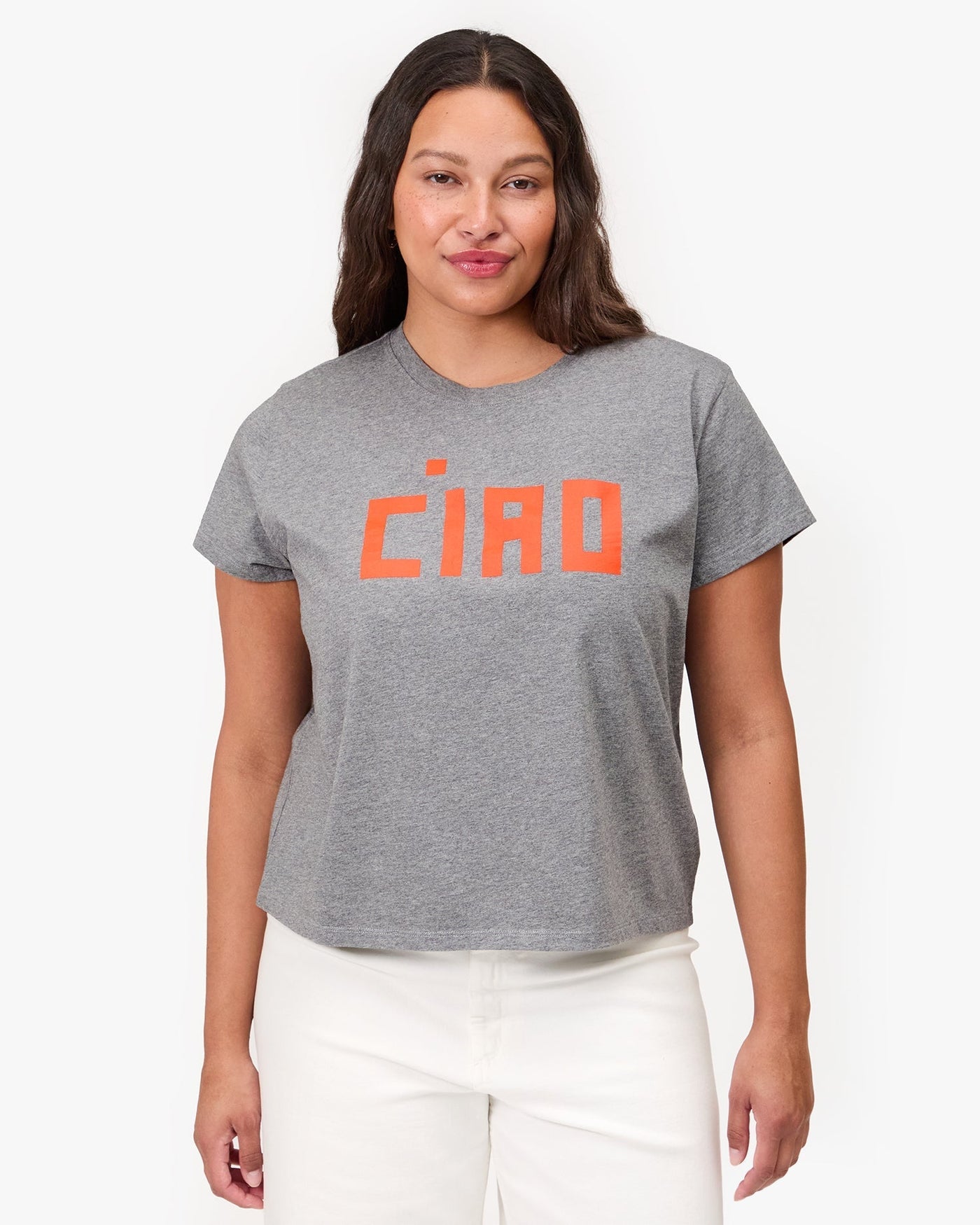 CLASSIC TEE IN GREY MELANGE W/ SAFETY ORANGE BLOCK CIAO