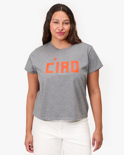 CLASSIC TEE IN GREY MELANGE W/ SAFETY ORANGE BLOCK CIAO